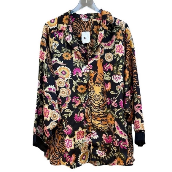 🆕 NWT FP Pajama SET Iron Combo Tiger Floral Print SILKY oversized XL Long Tall - Picture 6 of 16